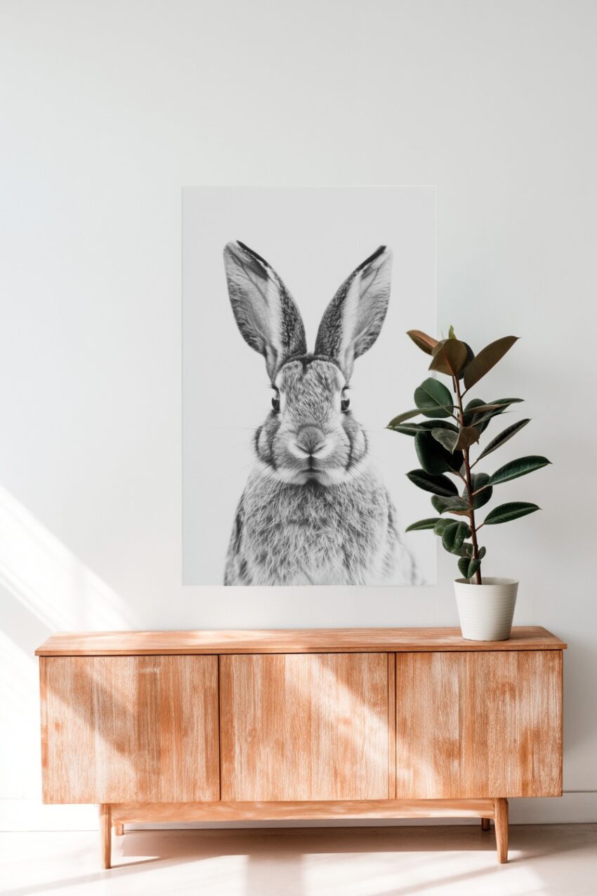 Fotografie Poster Kaninchen Ohren frontal schwarz-weiß