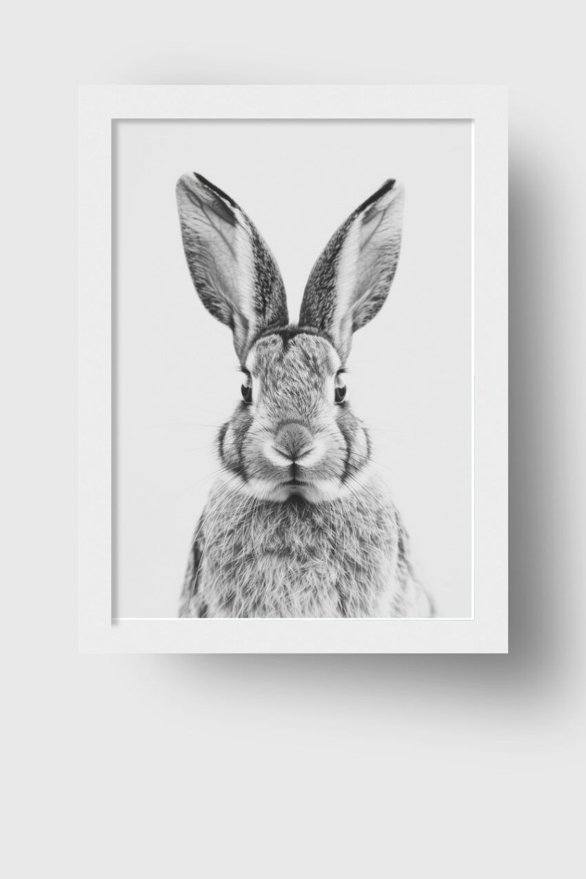 Fotografie Poster Kaninchen Ohren frontal schwarz-weiß
