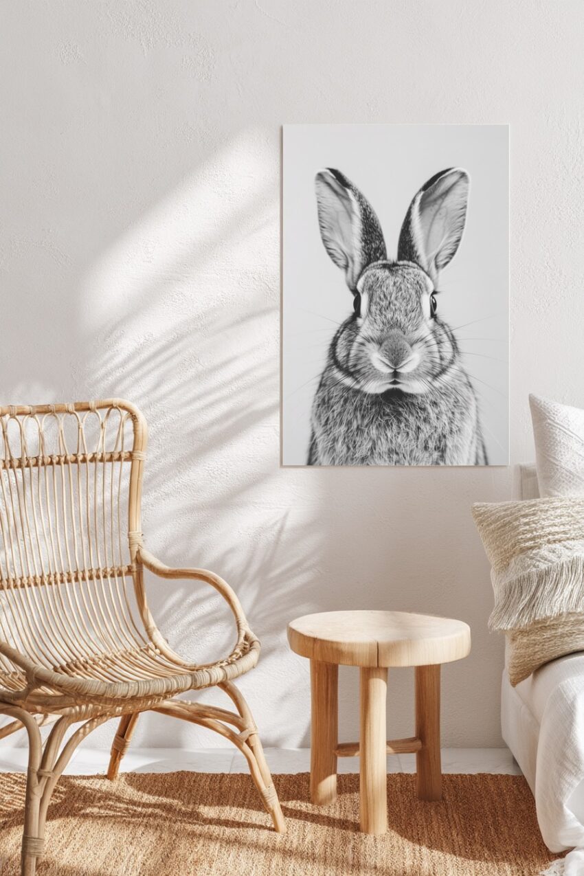 Fotografie Poster Kaninchen Porträt schwarz-weiß detailreich