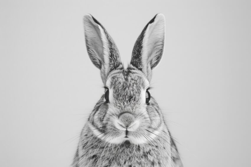 Fotografie Poster Kaninchen frontal Schwarz-Weiß ruhig