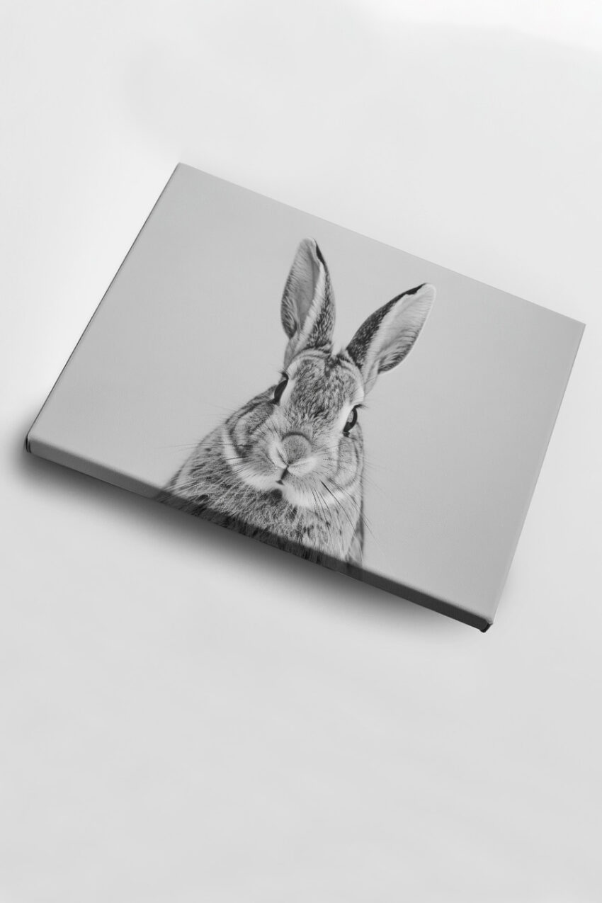 Fotografie Poster Kaninchen frontal Schwarz-Weiß ruhig