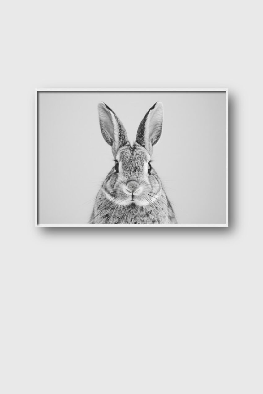 Fotografie Poster Kaninchen frontal Schwarz-Weiß ruhig