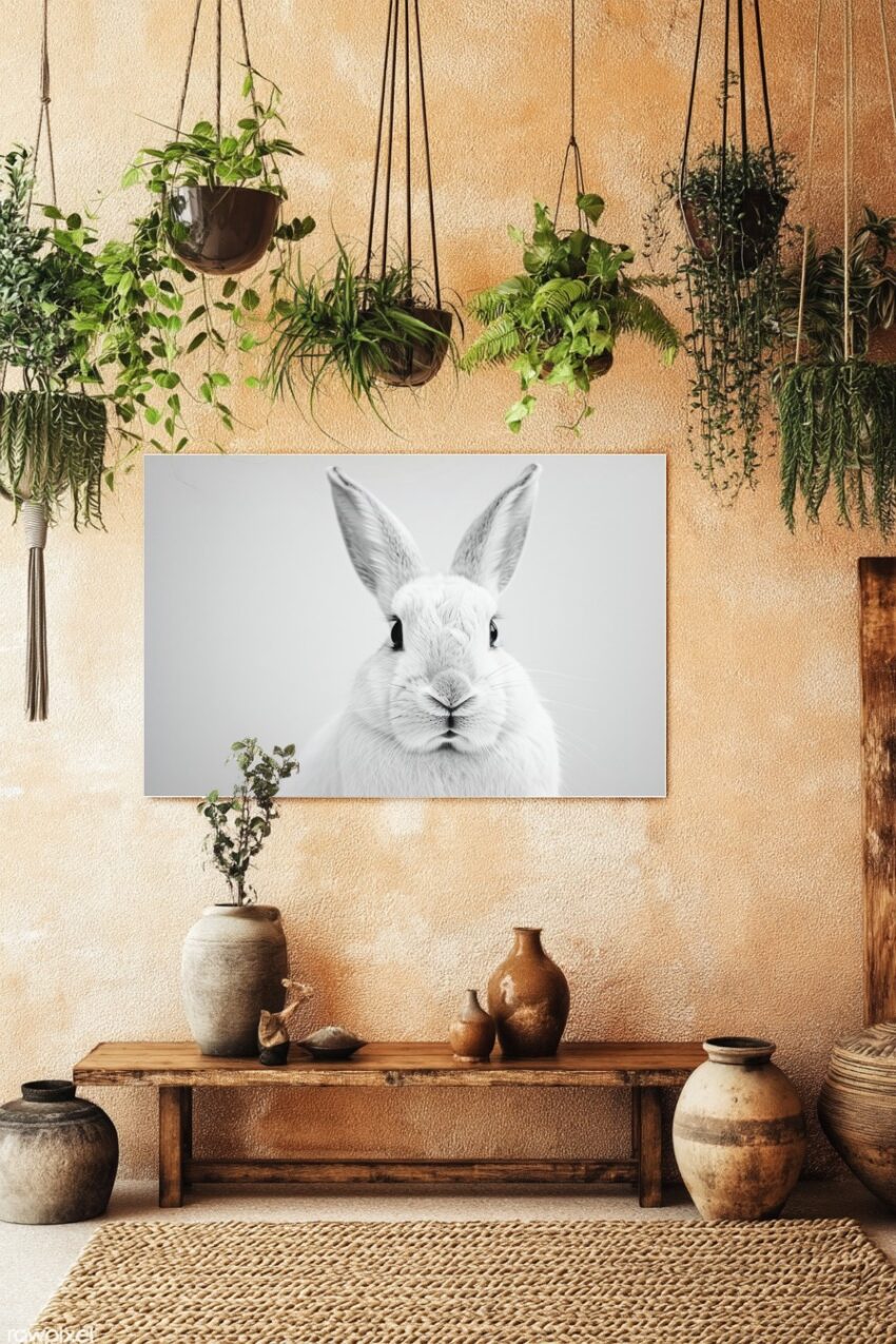 Fotografie Poster Kaninchen frontal schwarz-weiß