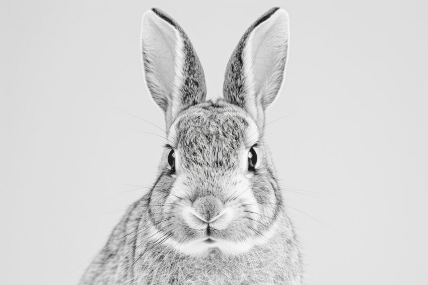 Fotografie Poster Kaninchen Schwarz-Weiß frontal Nahaufnahme