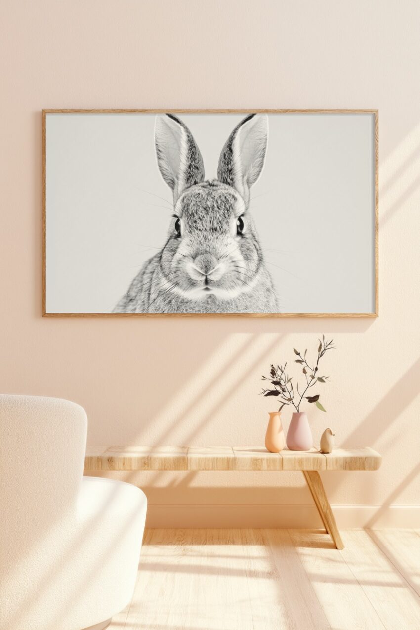 Fotografie Poster Kaninchen Schwarz-Weiß frontal Nahaufnahme