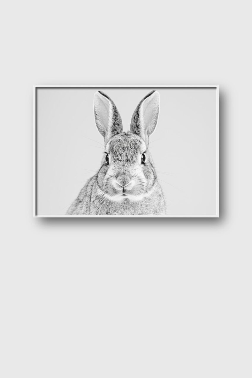Fotografie Poster Kaninchen Schwarz-Weiß frontal Nahaufnahme