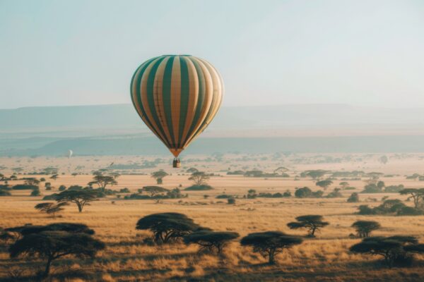 Heißluftballon über Savanne Gerahmt