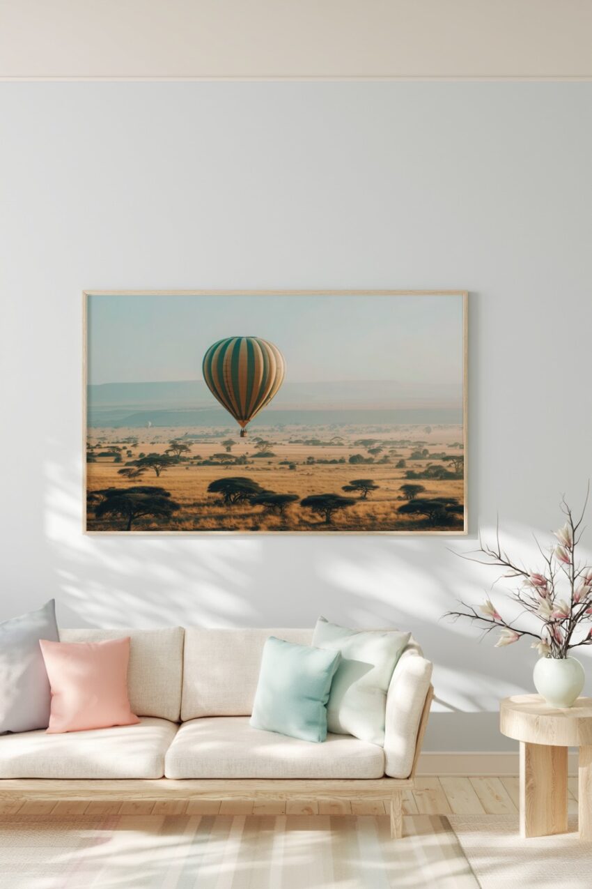 Fotografie Poster Heißluftballon Landschaft Savanne Morgen