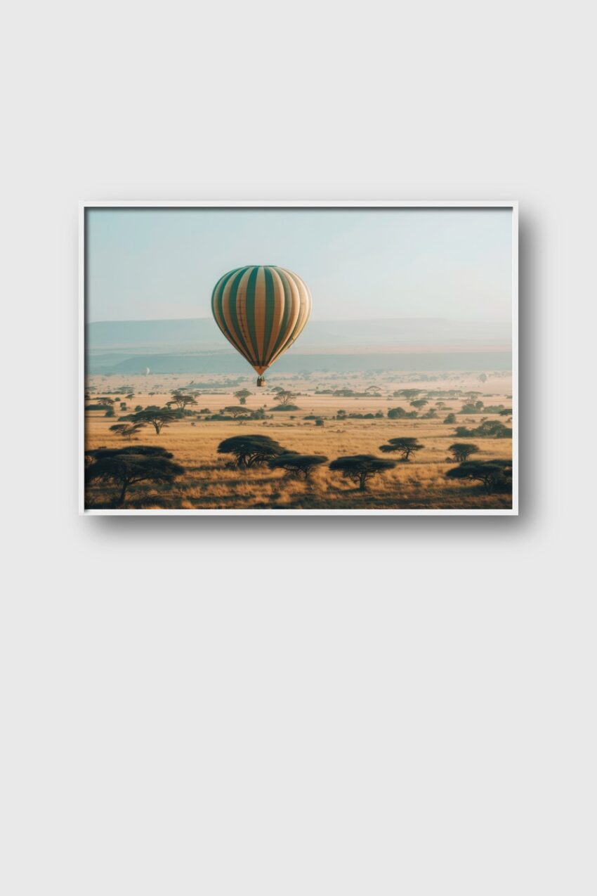 Fotografie Poster Heißluftballon Landschaft Savanne Morgen