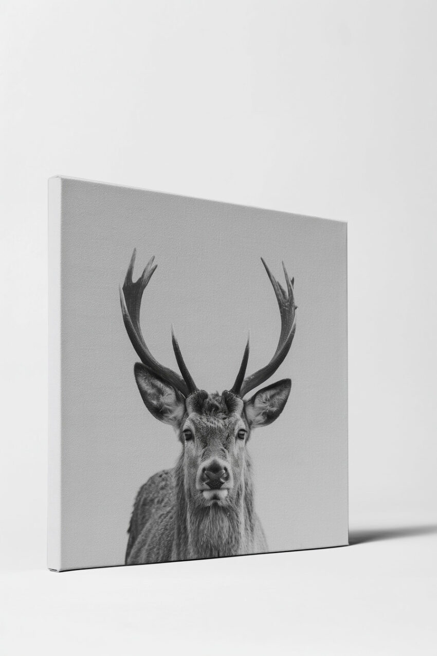 Fotografie Poster Hirsch Kopf frontal monochrom schwarz-weiß