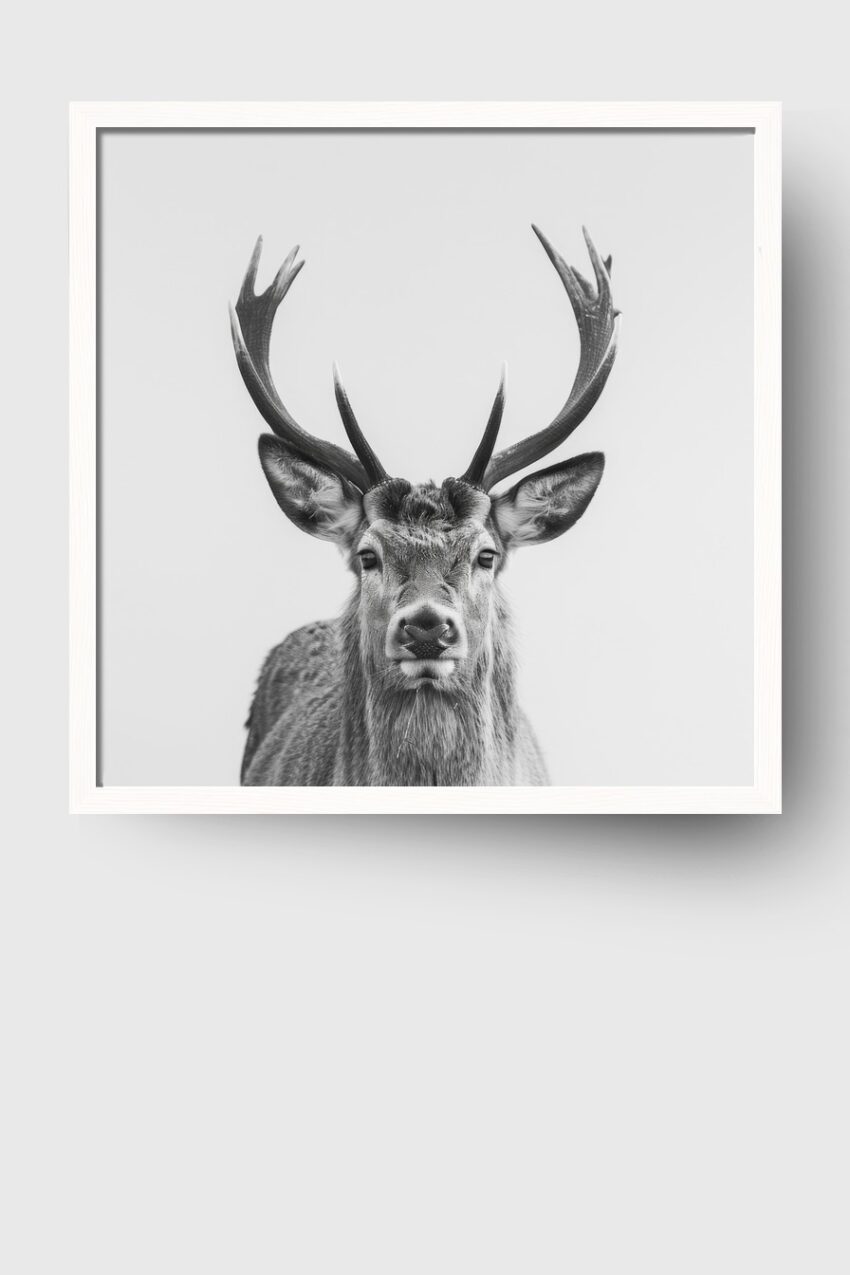 Fotografie Poster Hirsch Kopf frontal monochrom schwarz-weiß