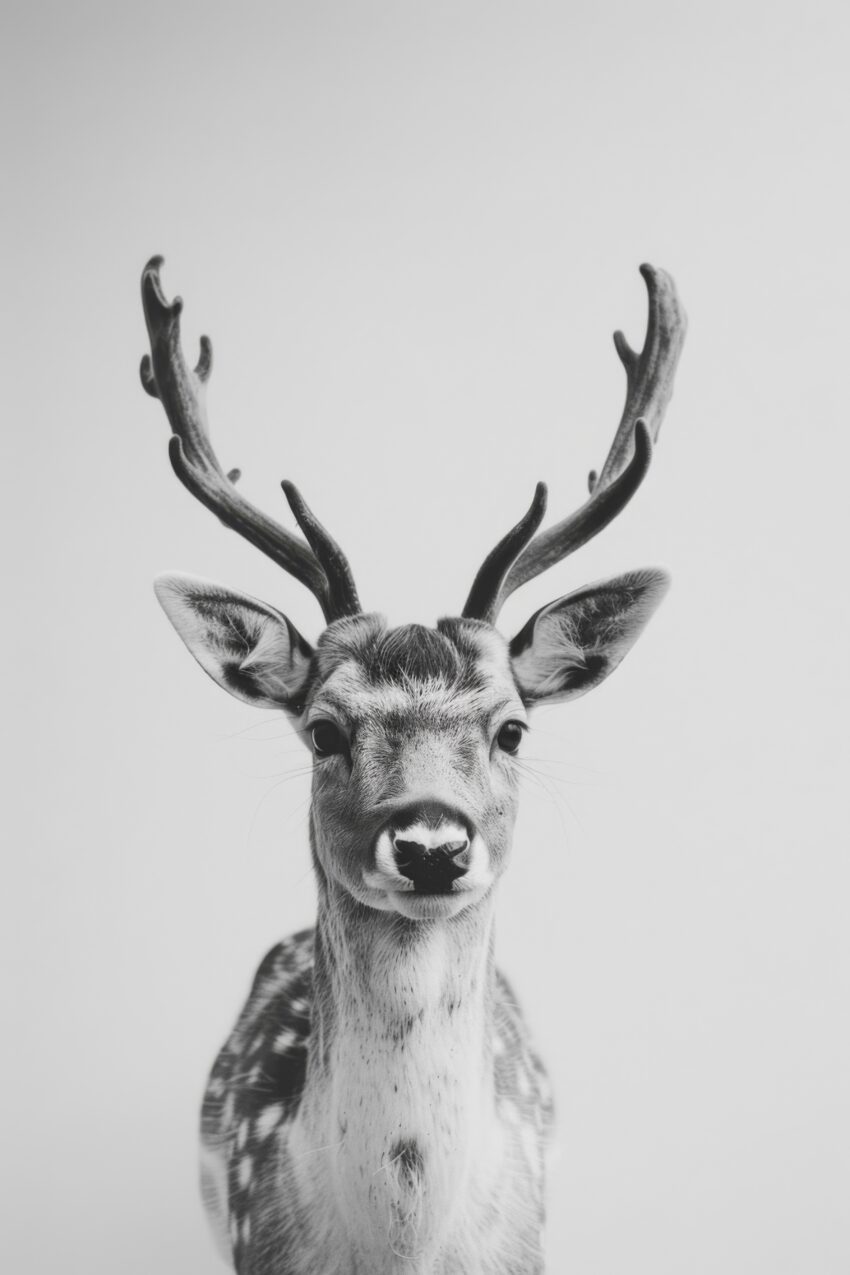 Fotografie Poster Damhirsch Kopf frontal schwarz-weiß