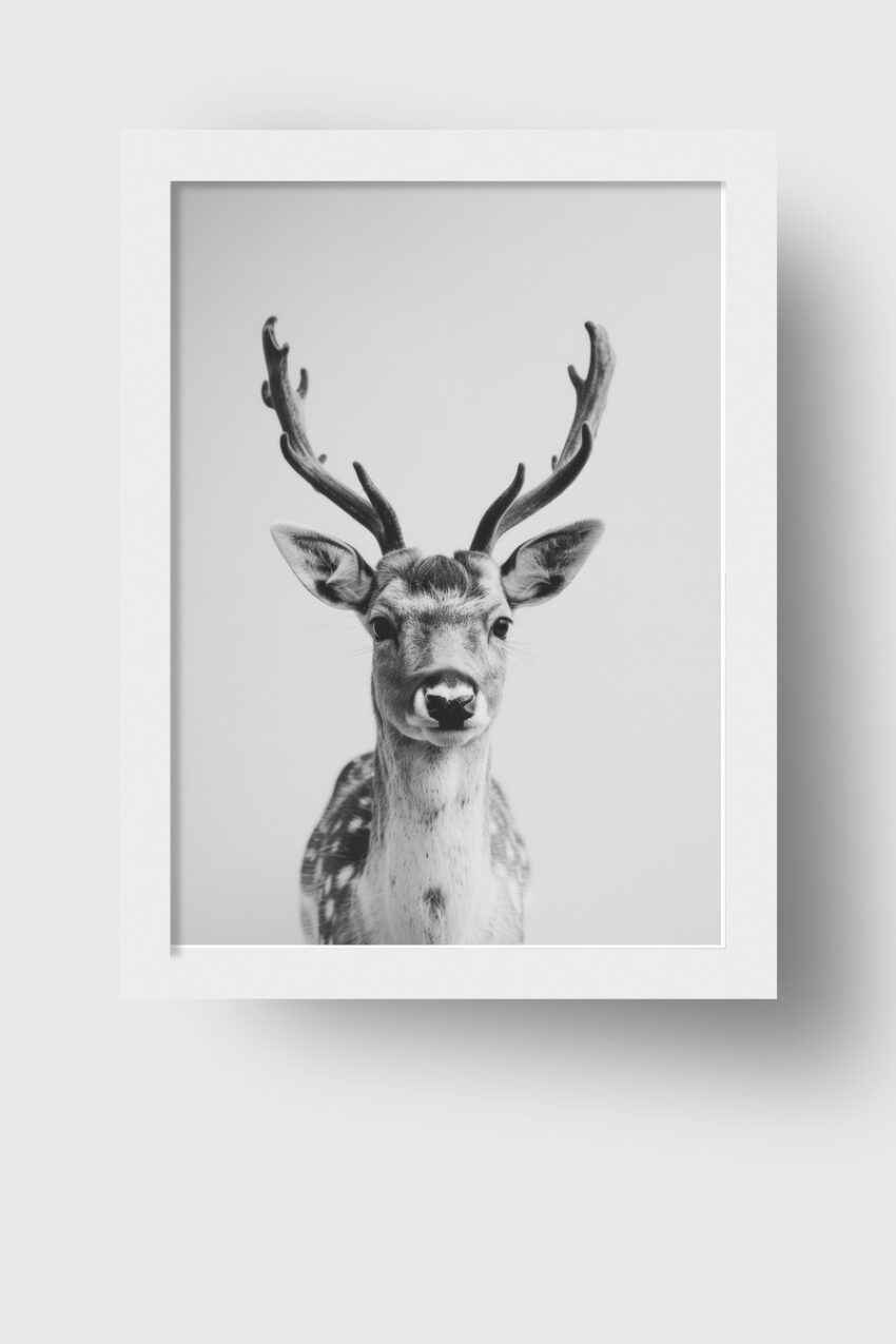 Fotografie Poster Damhirsch Kopf frontal schwarz-weiß