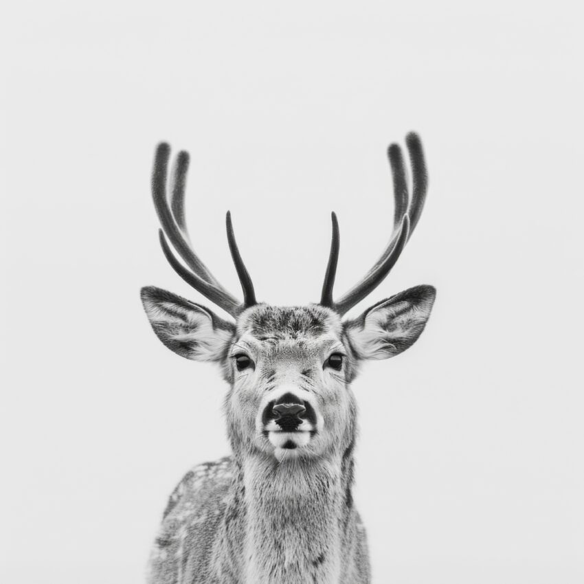 Fotografie Poster Hirsch samtgeweih schwarz-weiß