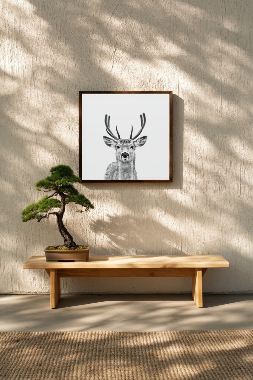 Fotografie Poster Hirsch samtgeweih schwarz-weiß