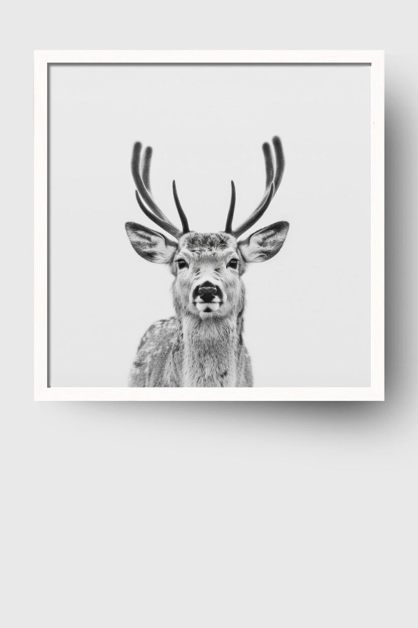 Fotografie Poster Hirsch samtgeweih schwarz-weiß