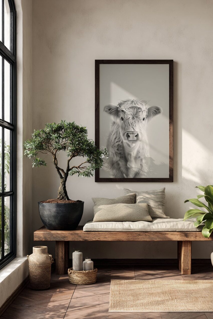 Fotografie Poster Kalb frontal schwarz-weiß