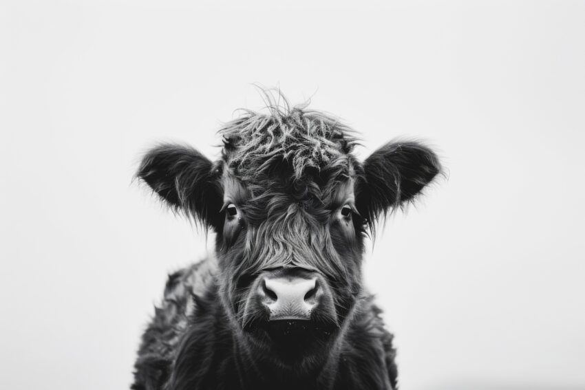 Fotografie Poster Kalb Fellstruktur schwarz-weiß detailliert