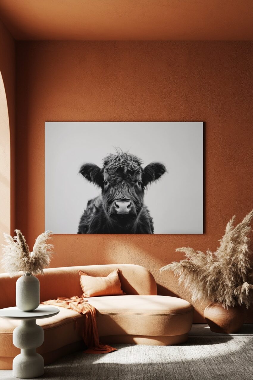 Fotografie Poster Kalb Fellstruktur schwarz-weiß detailliert