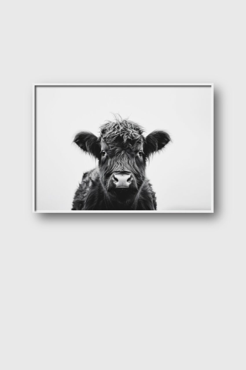 Fotografie Poster Kalb Fellstruktur schwarz-weiß detailliert