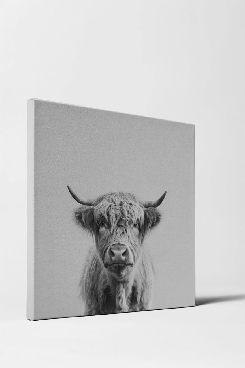 Fotografie Poster Hochlandrind frontal schwarz-weiß