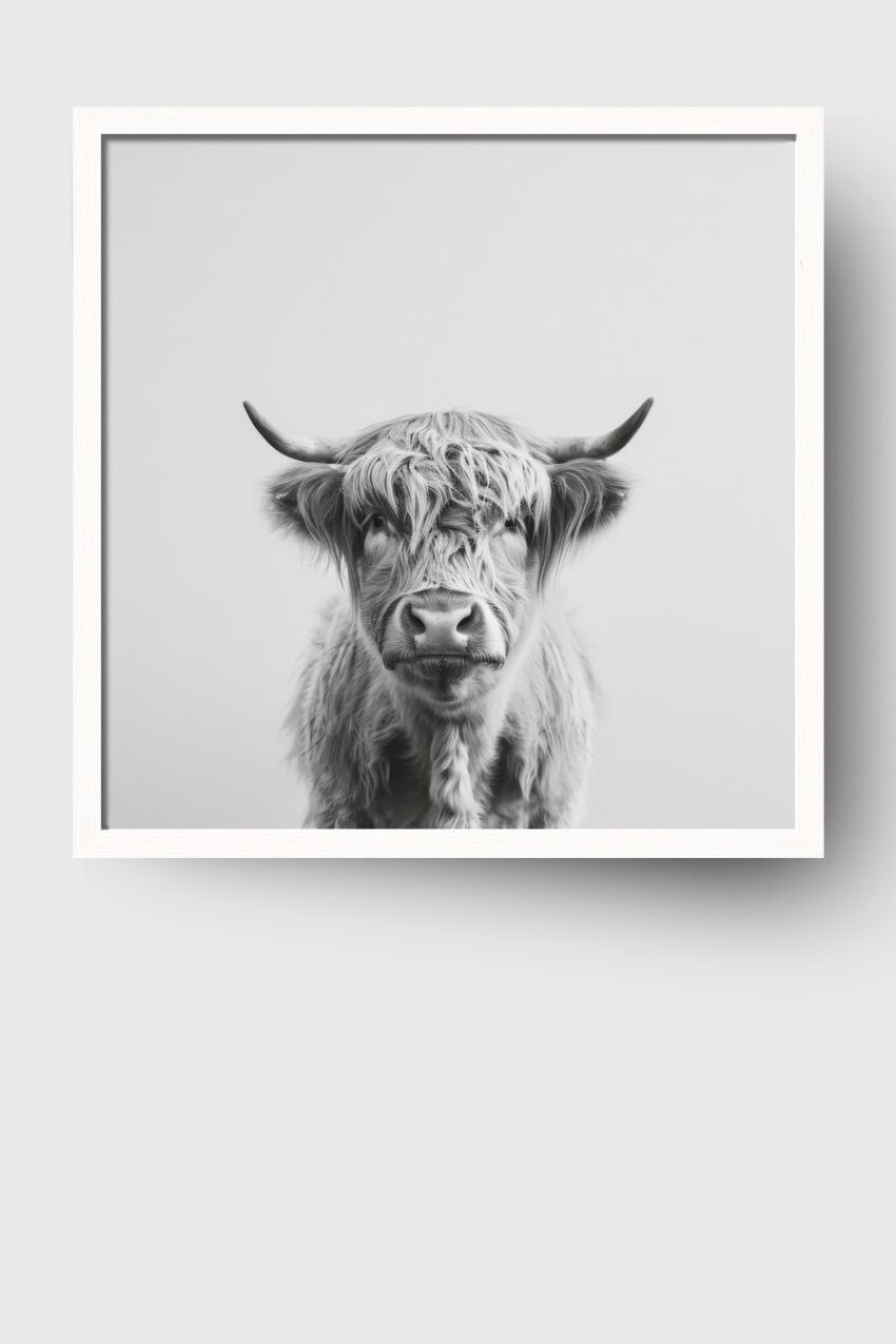 Fotografie Poster Hochlandrind frontal schwarz-weiß