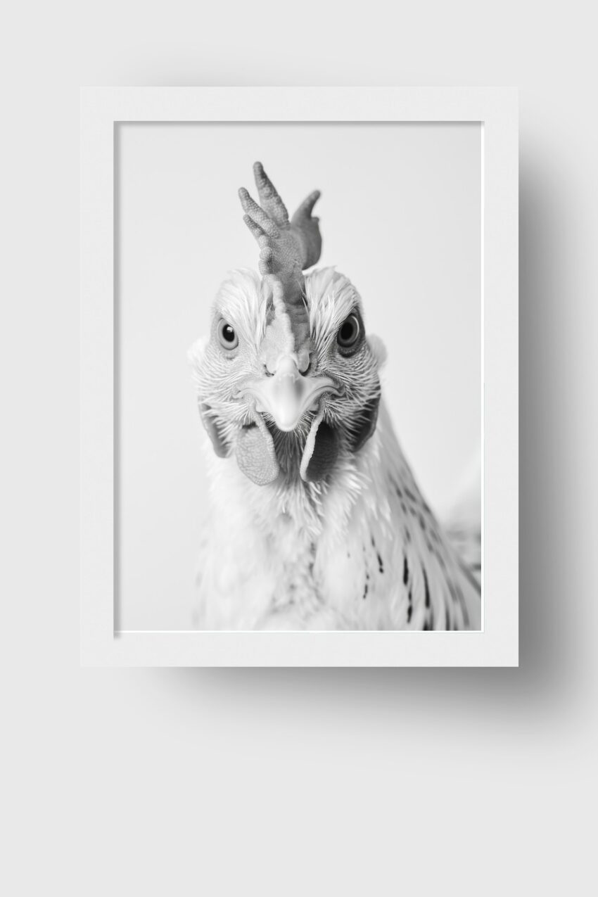 Fotografie Poster Huhn Porträt schwarz-weiß Nahaufnahme