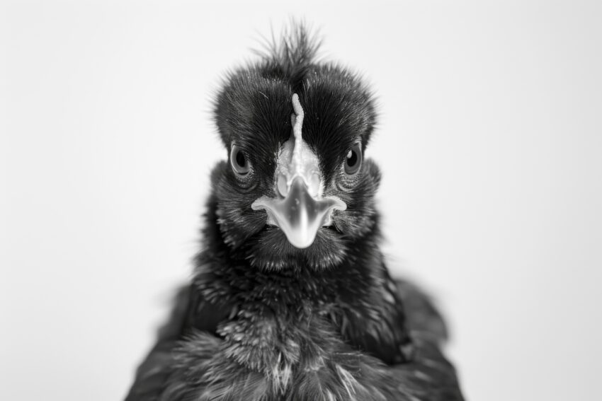 Fotografie Poster Huhn frontal schwarz-weiß