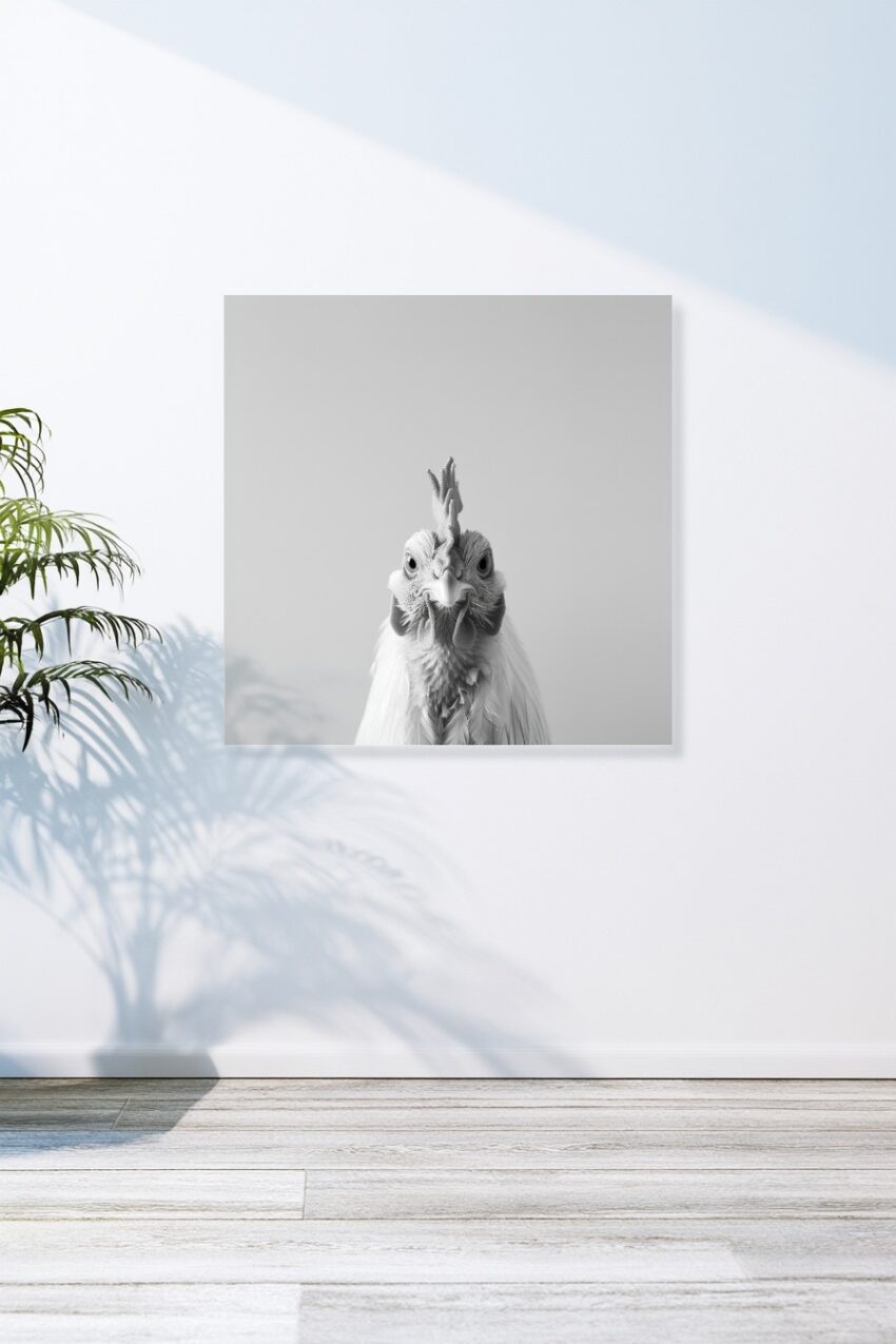 Fotografie Poster Hahn frontal weiß minimalistisch