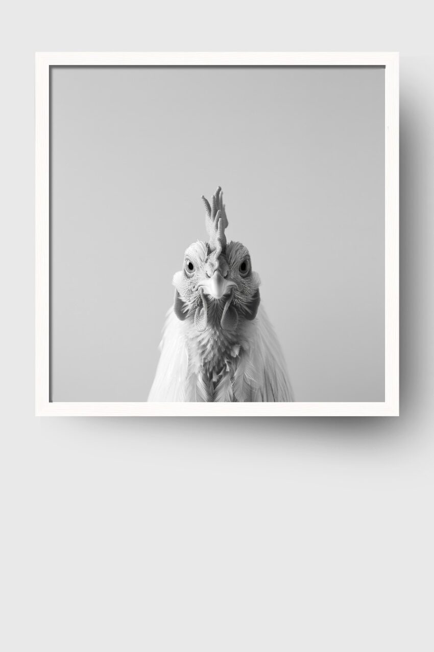 Fotografie Poster Hahn frontal weiß minimalistisch