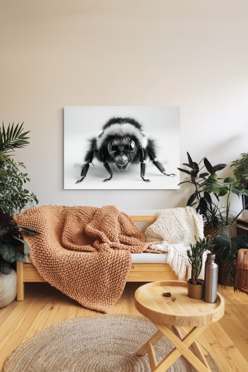 Fotografie Poster Hummel Nahaufnahme schwarz-weiß detailliert