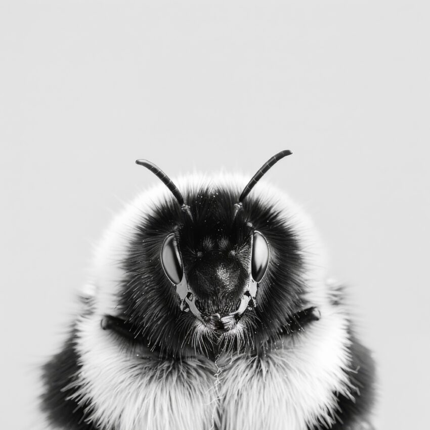 Fotografie Poster Hummel schwarz-weiß Nahaufnahme Kopf frontal