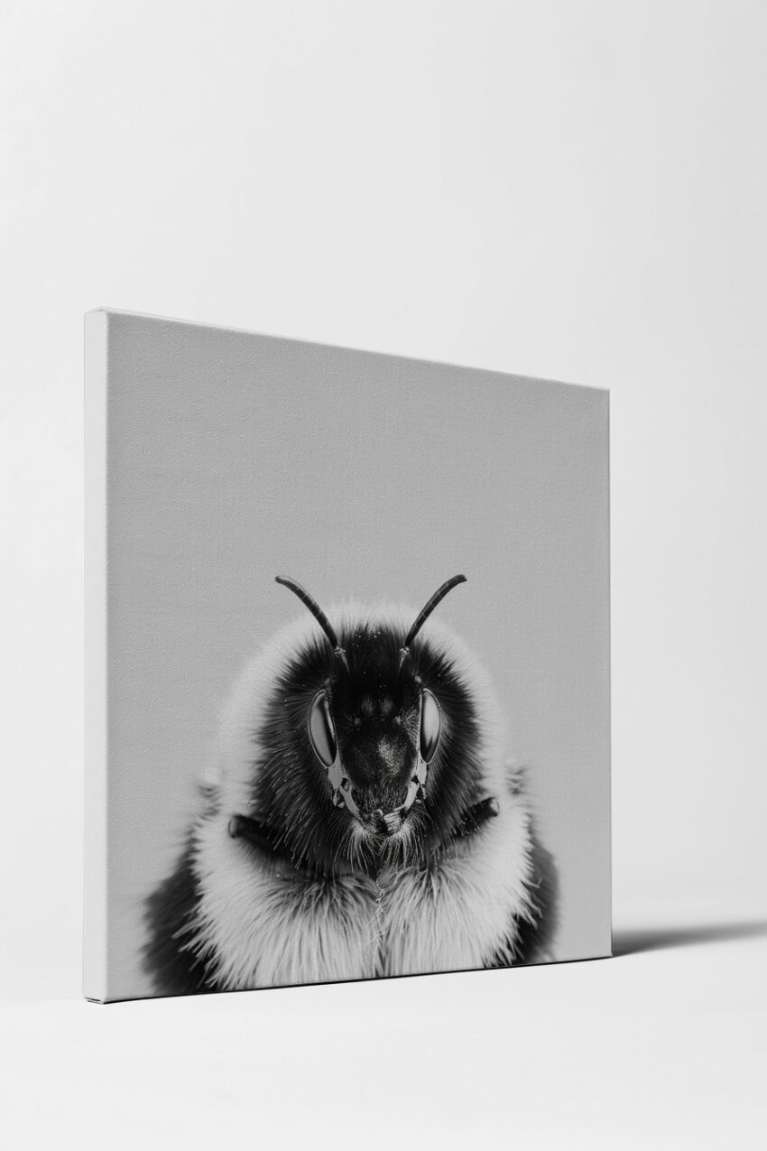 Fotografie Poster Hummel schwarz-weiß Nahaufnahme Kopf frontal