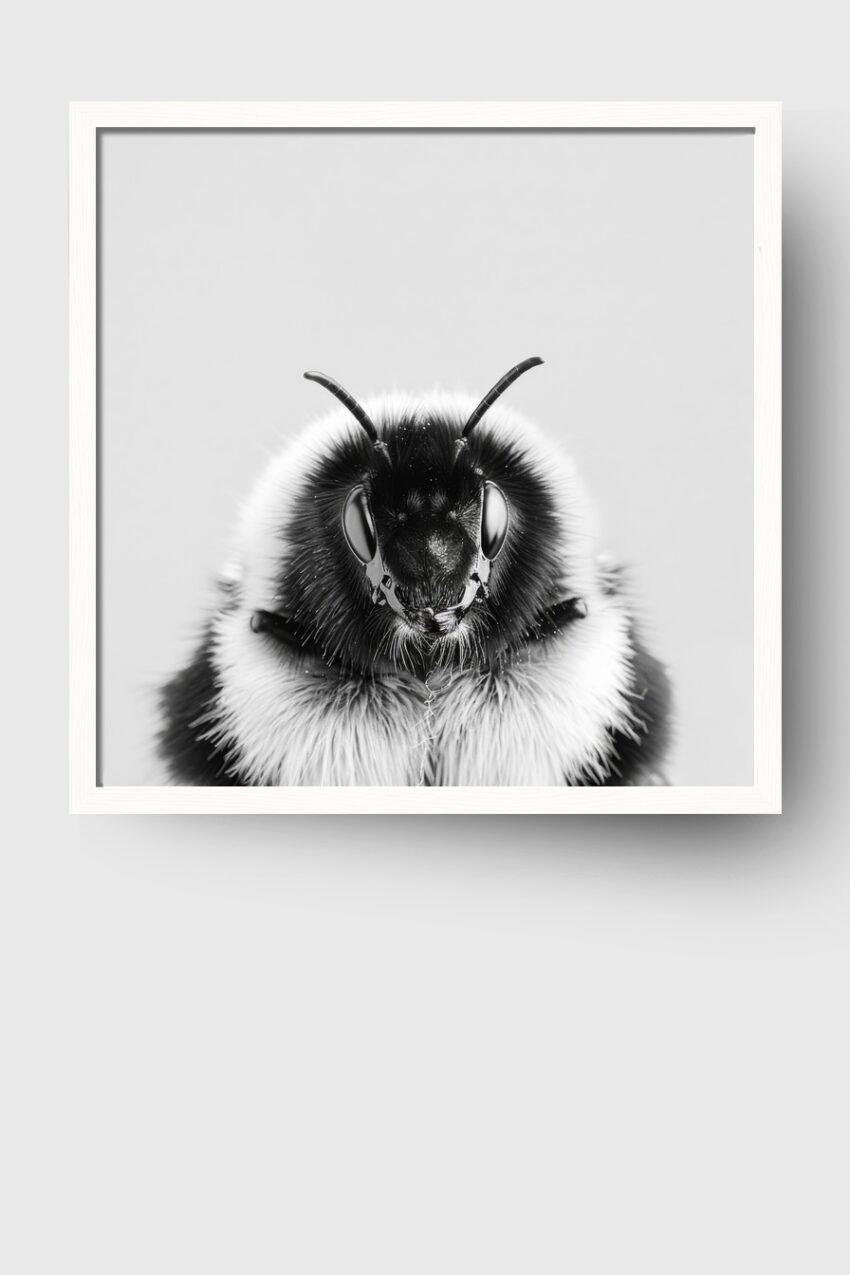 Fotografie Poster Hummel schwarz-weiß Nahaufnahme Kopf frontal