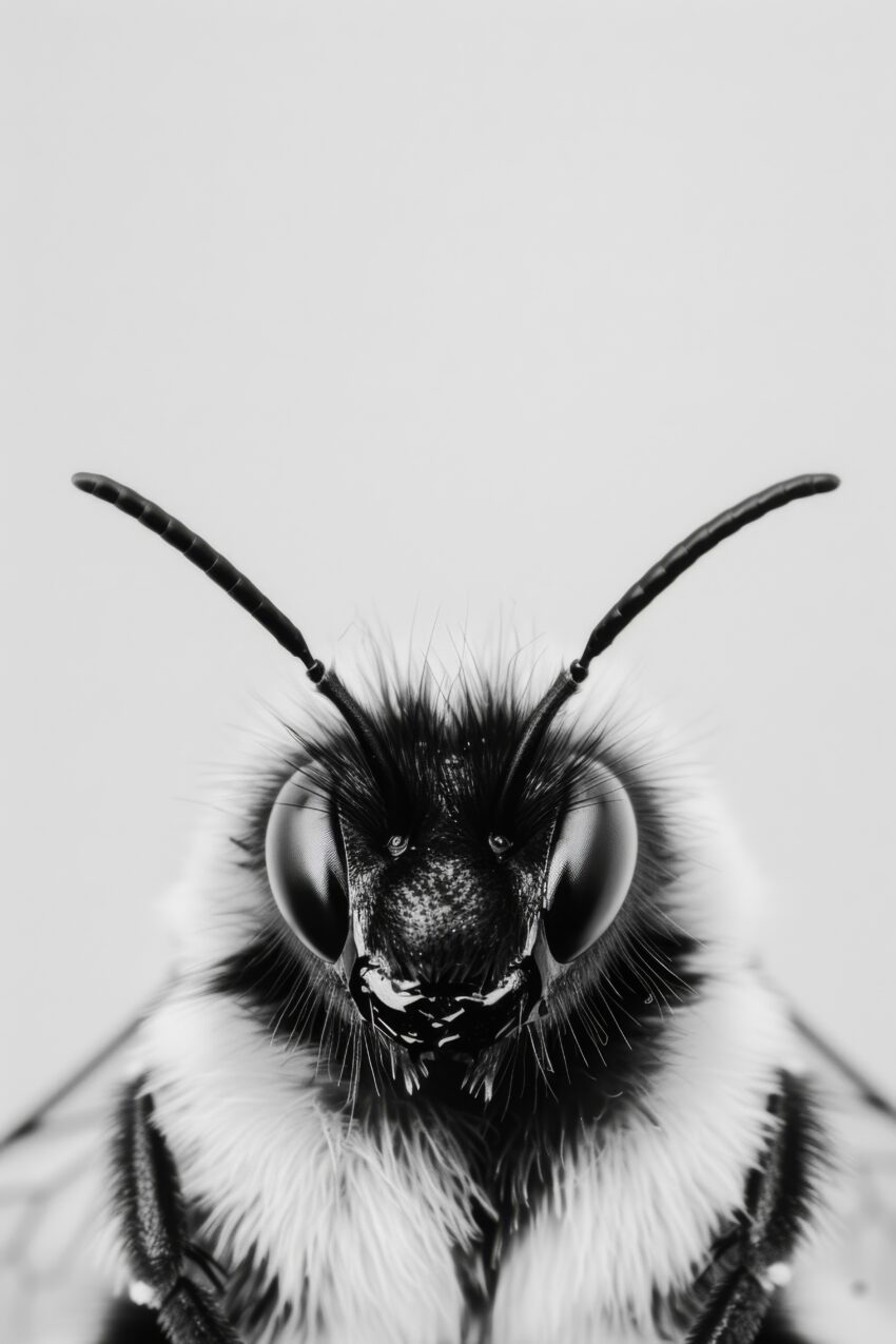 Fotografie Poster Hummel frontal schwarz-weiß minimalistisch