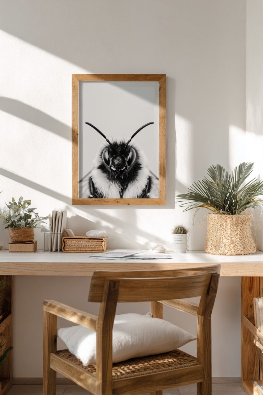 Fotografie Poster Hummel frontal schwarz-weiß minimalistisch