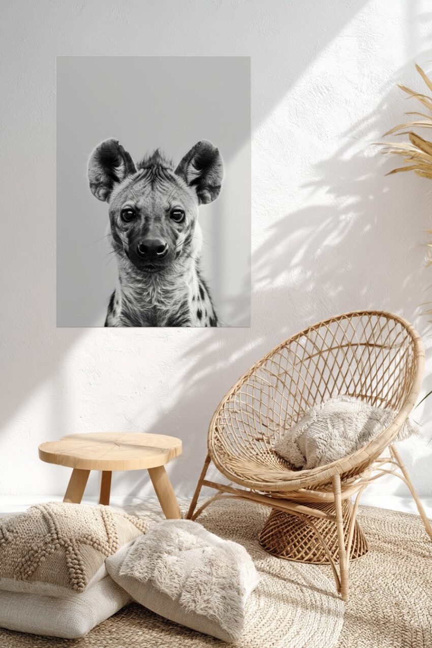 Fotografie Poster Hyäne Porträt schwarz-weiß intensiv