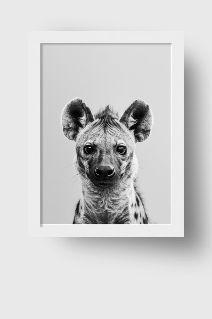 Fotografie Poster Hyäne Porträt schwarz-weiß intensiv