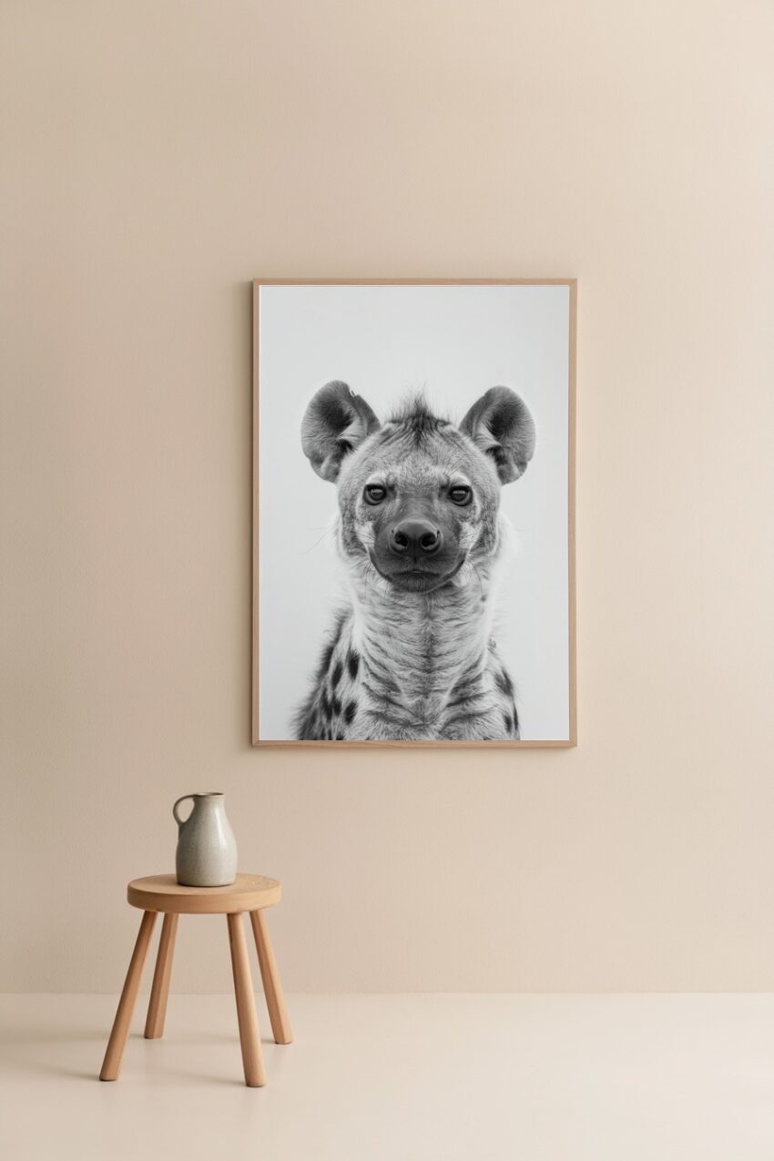 Fotografie Poster Hyäne Porträt schwarz-weiß klar