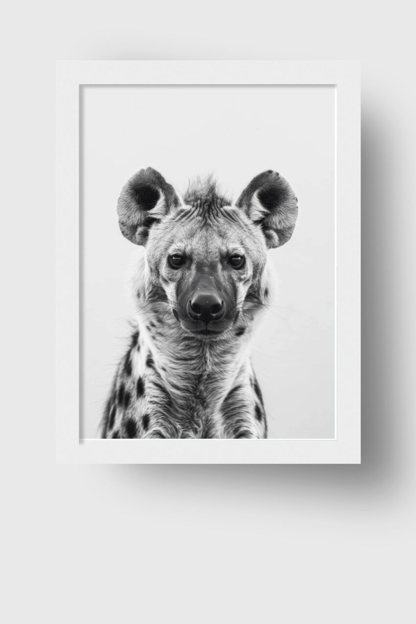 Fotografie Poster Hyäne frontal schwarz-weiß detailreich