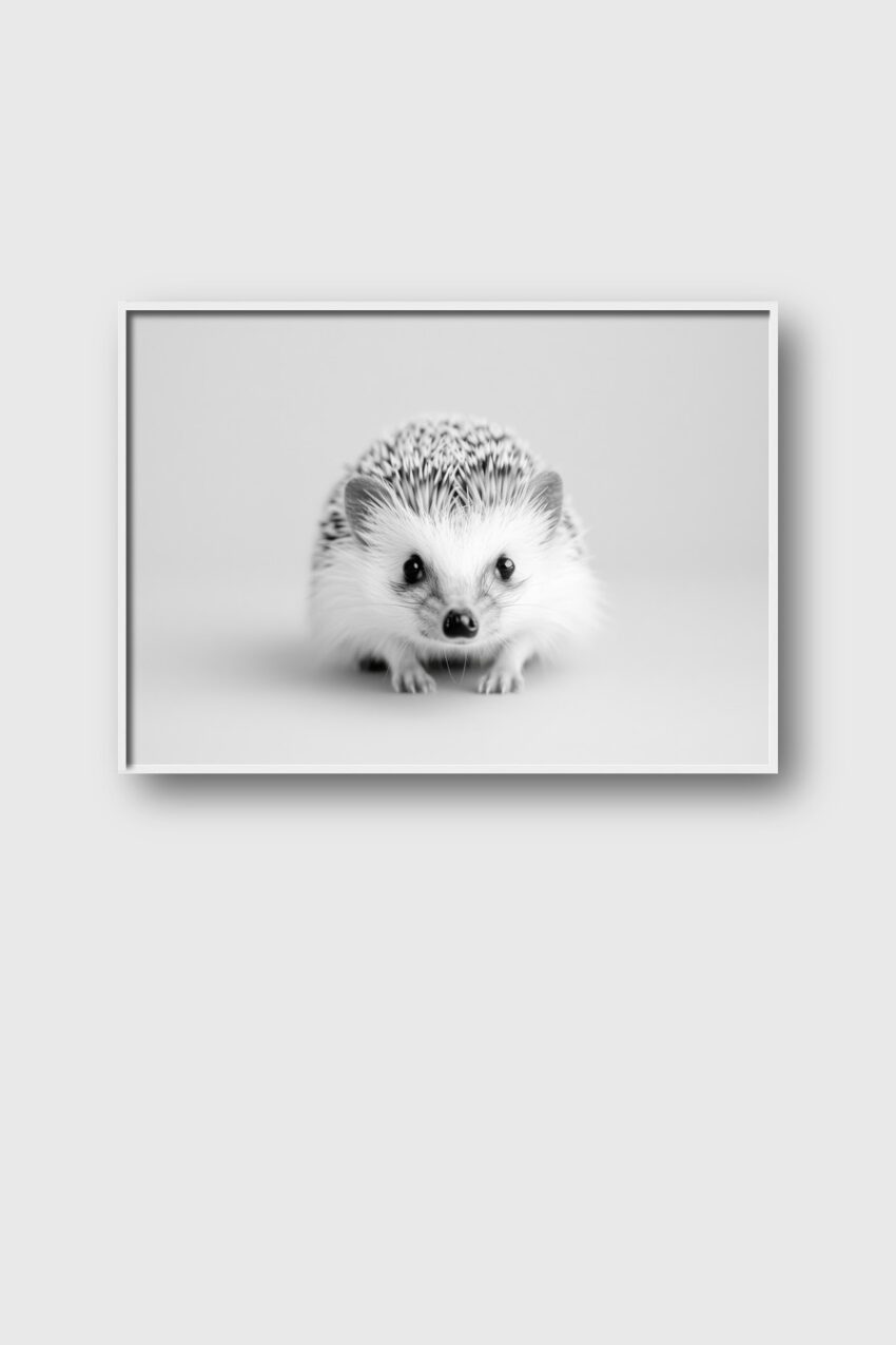 Fotografie Poster Igel frontal schwarz-weiß detailreich