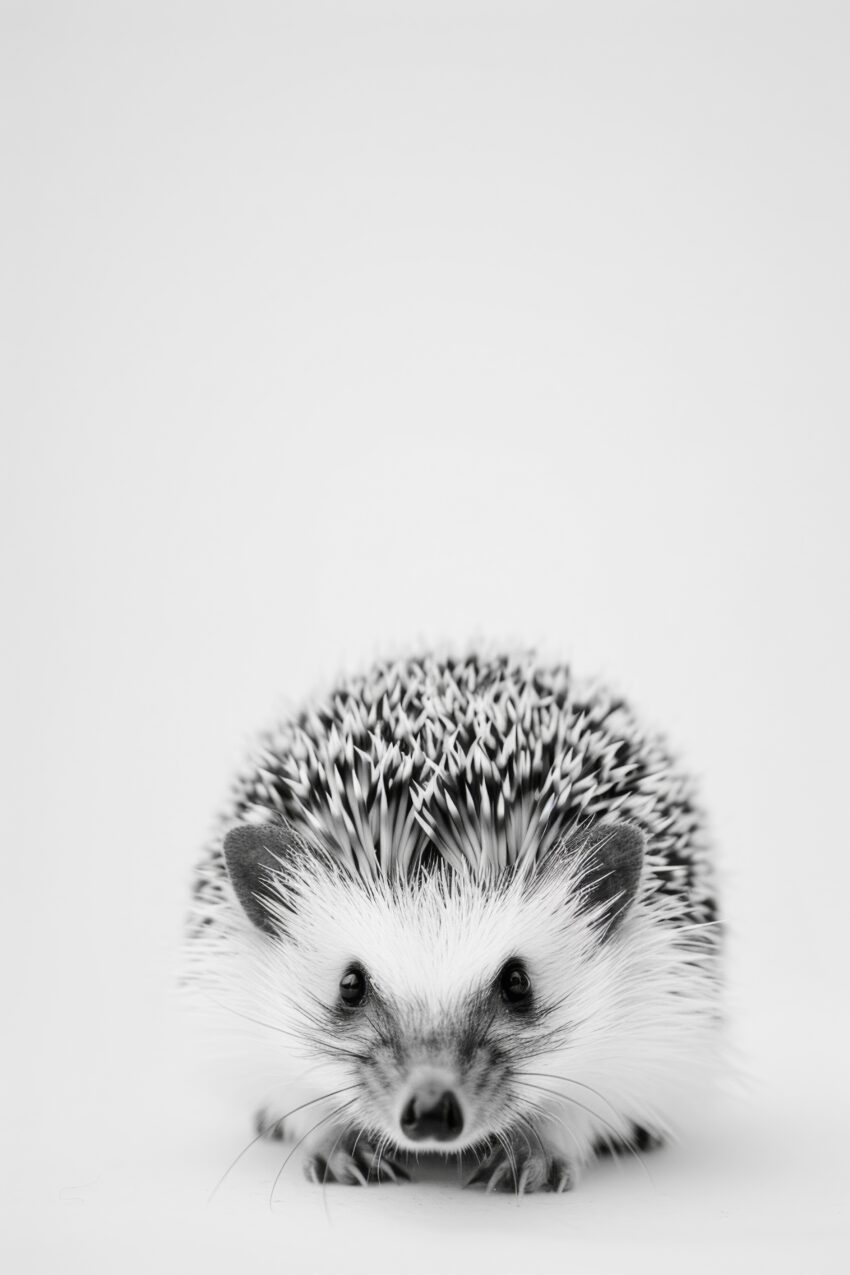 Fotografie Poster Igel frontal schwarz-weiß minimalistisch