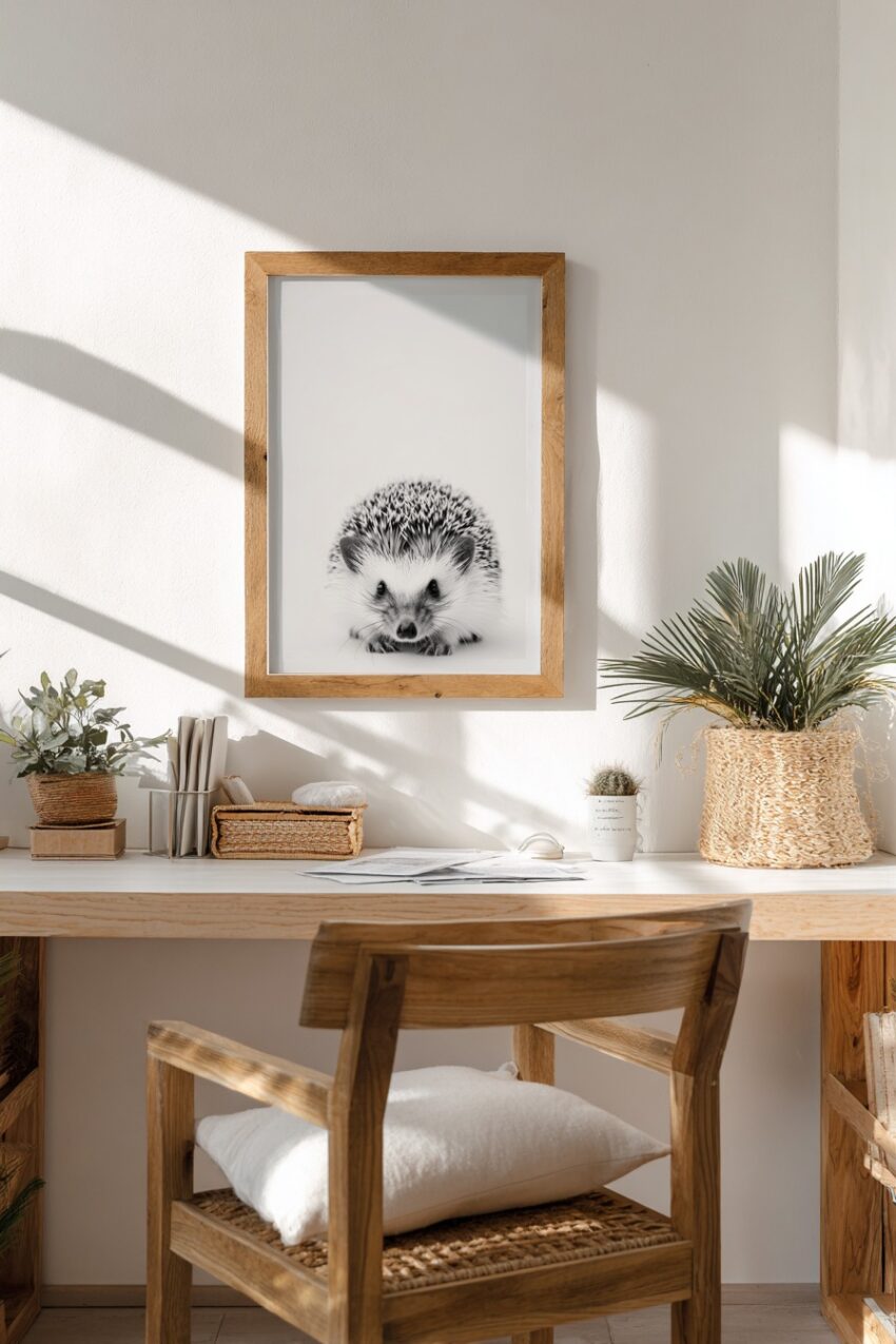 Fotografie Poster Igel frontal schwarz-weiß minimalistisch