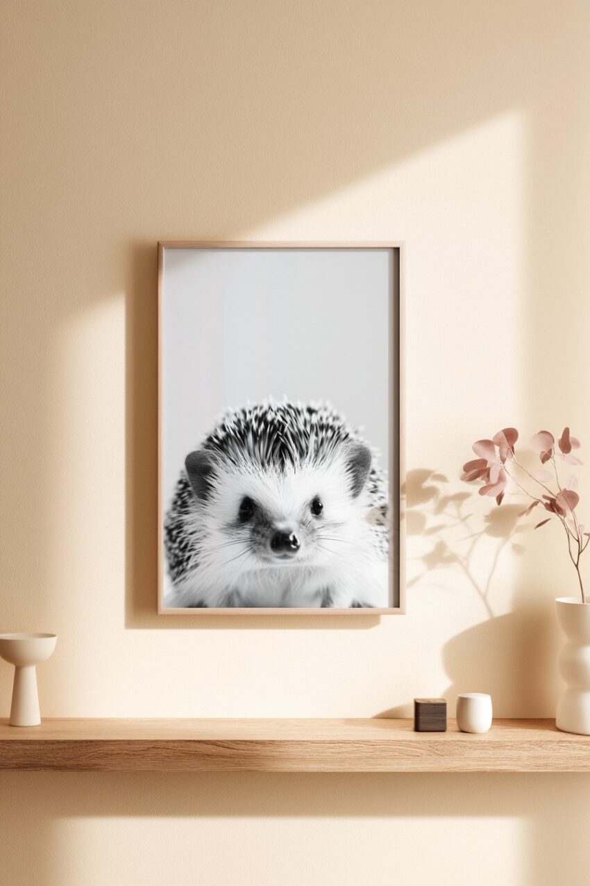 Fotografie Poster Igel schwarz-weiß Nahaufnahme Stacheln