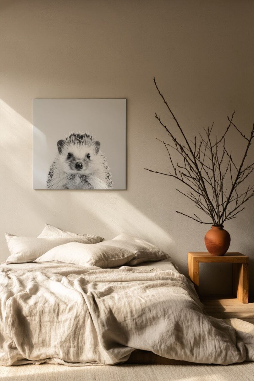 Fotografie Poster Igel frontal schwarz-weiß