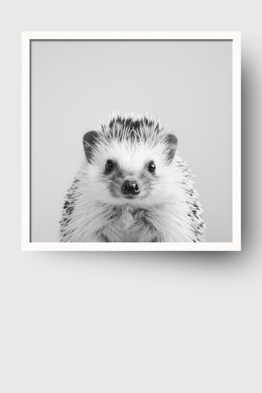 Fotografie Poster Igel frontal schwarz-weiß
