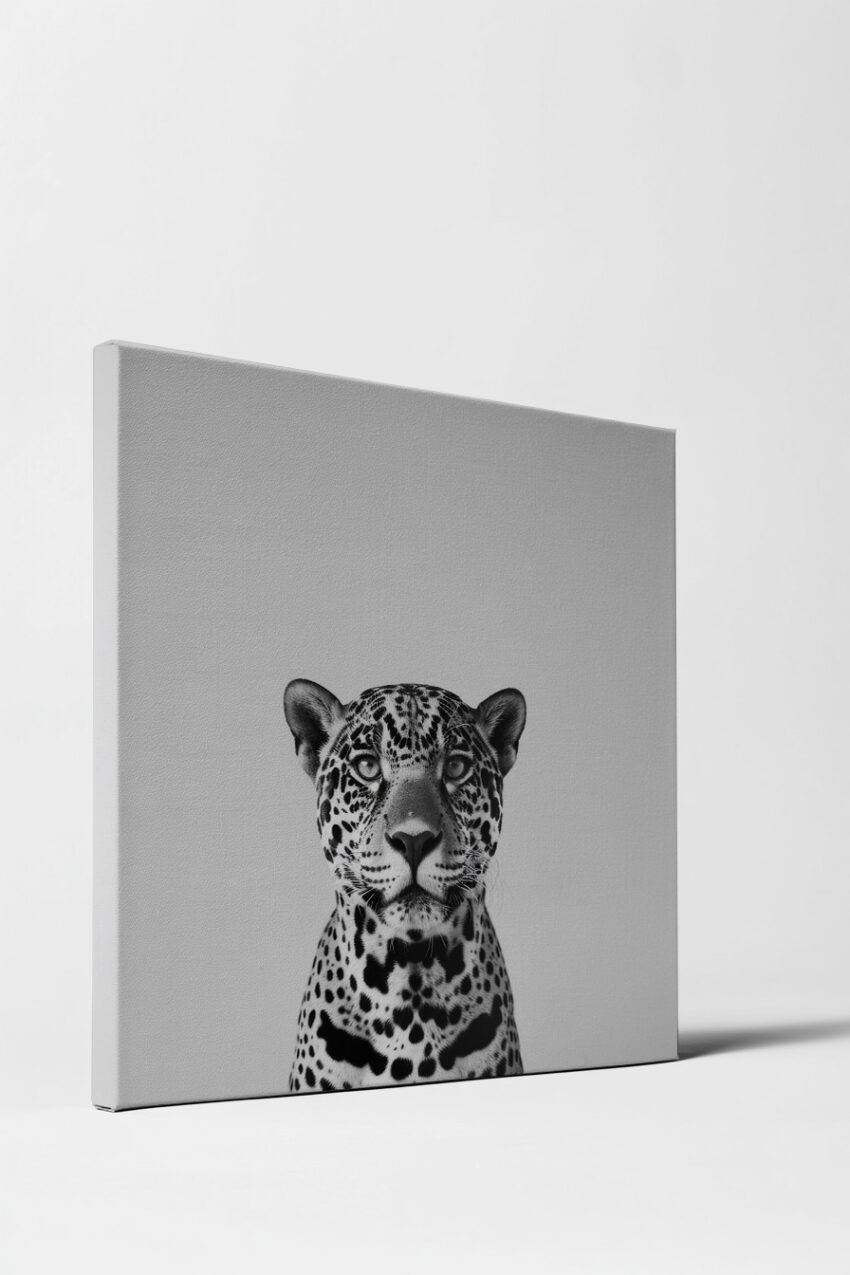 Fotografie Poster Leopard Gesicht frontal schwarz-weiß minimalistisch