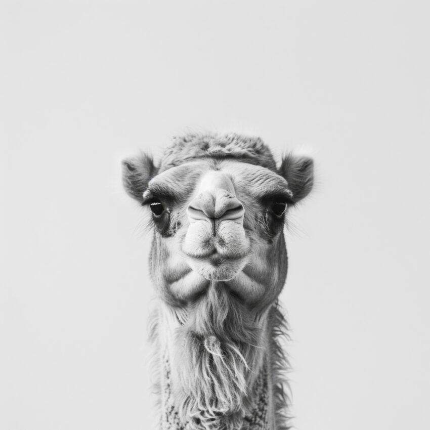 Fotografie Poster Kamel Porträt schwarz-weiß minimalistisch