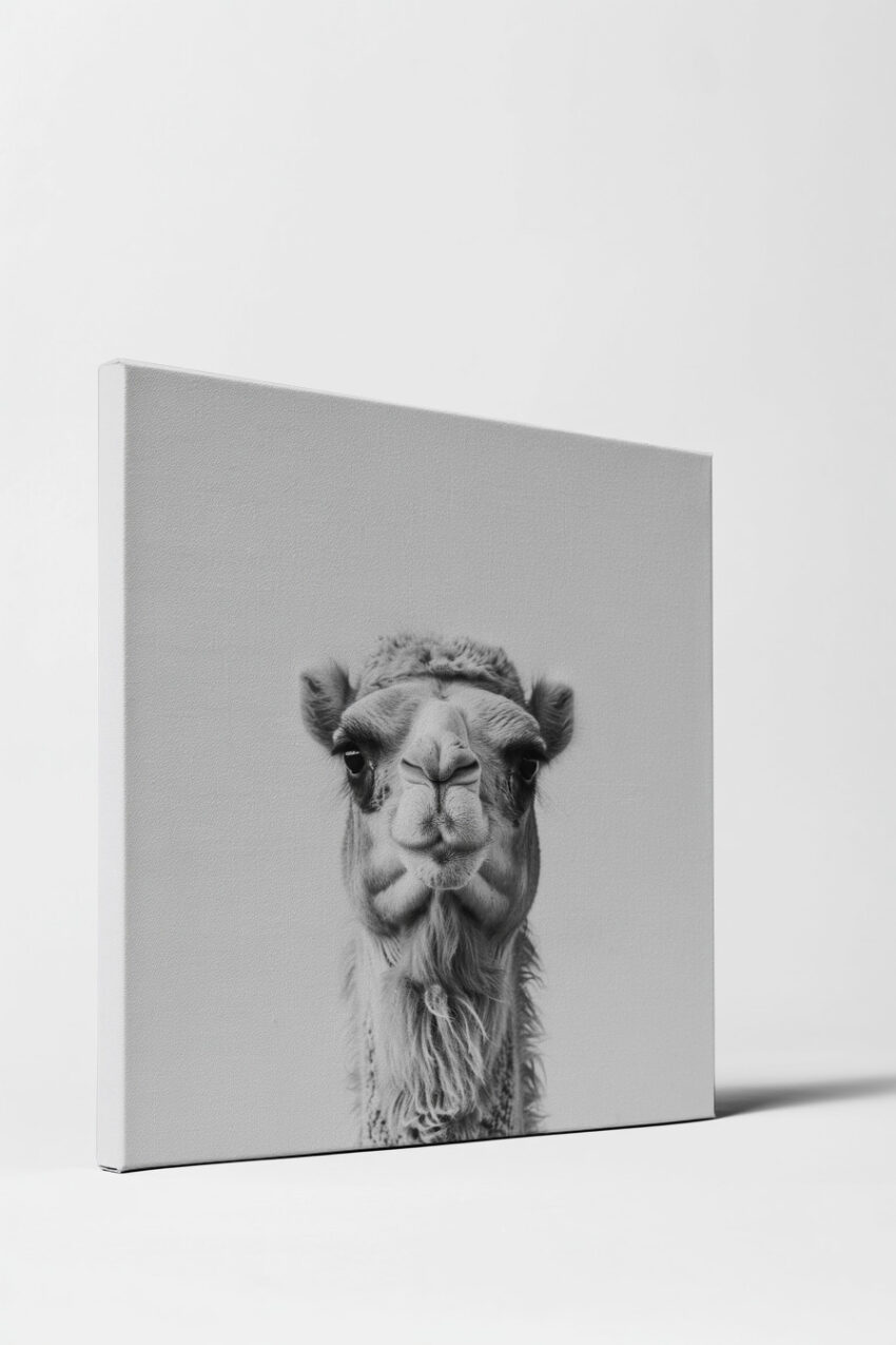 Fotografie Poster Kamel Porträt schwarz-weiß minimalistisch