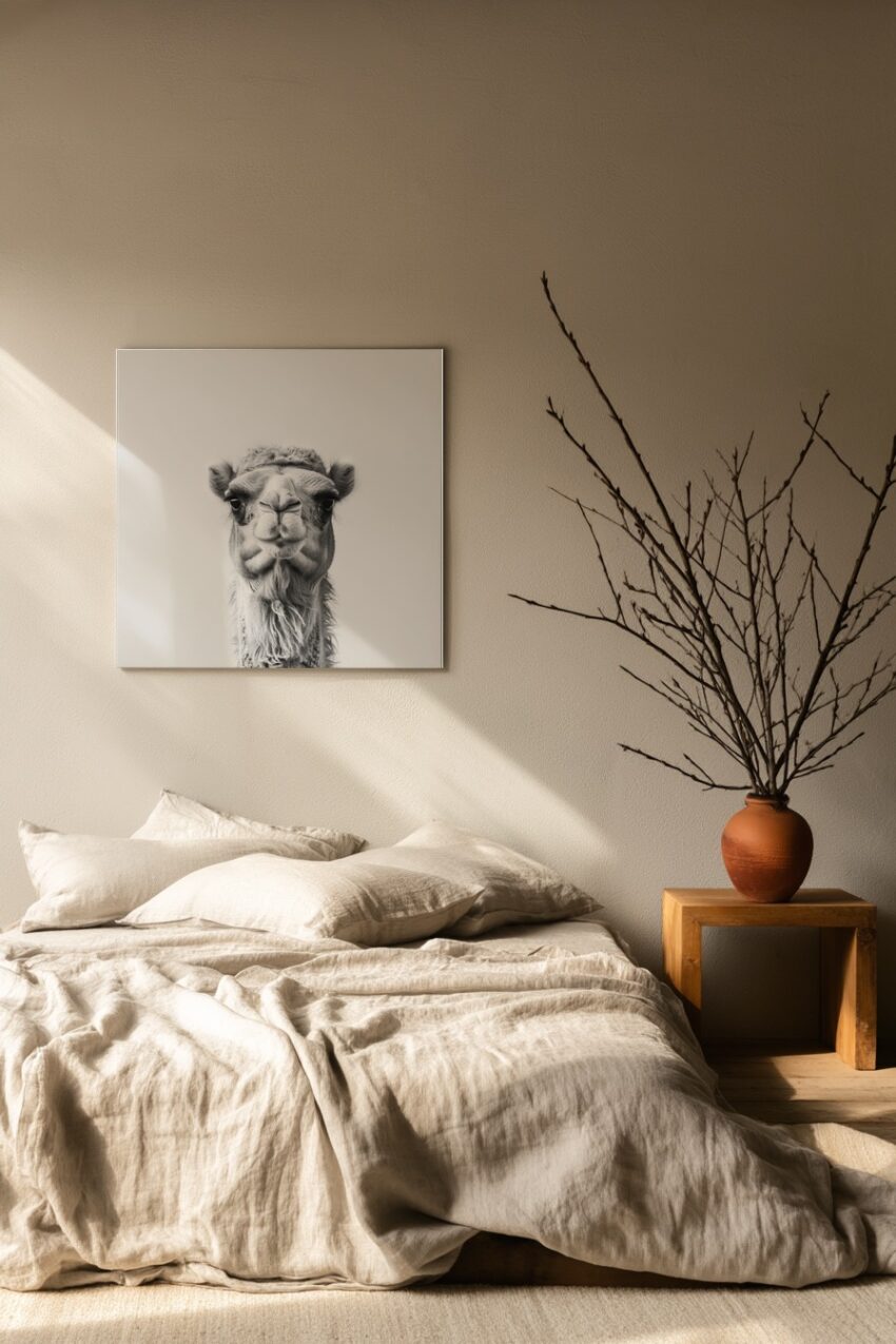 Fotografie Poster Kamel Porträt schwarz-weiß minimalistisch